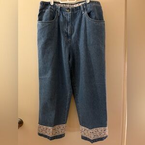 Christopher & Banks Blue Cropped Jeans with Patterned Hem
